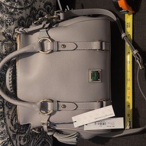 Dooney & Bourke Florentine Leather Tasseled Satchel Bag Elephant Gray Crossbody